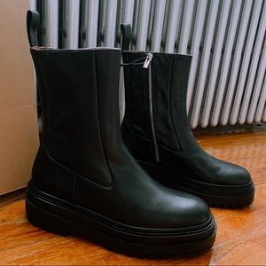 NWT Zara Black Leather Moto Ankle Boot